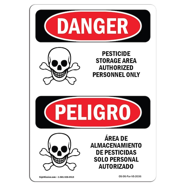 Safety Sign, OSHA, 24" Height, Aluminum, Pesticide Storage Area Personnel Only, Spanish